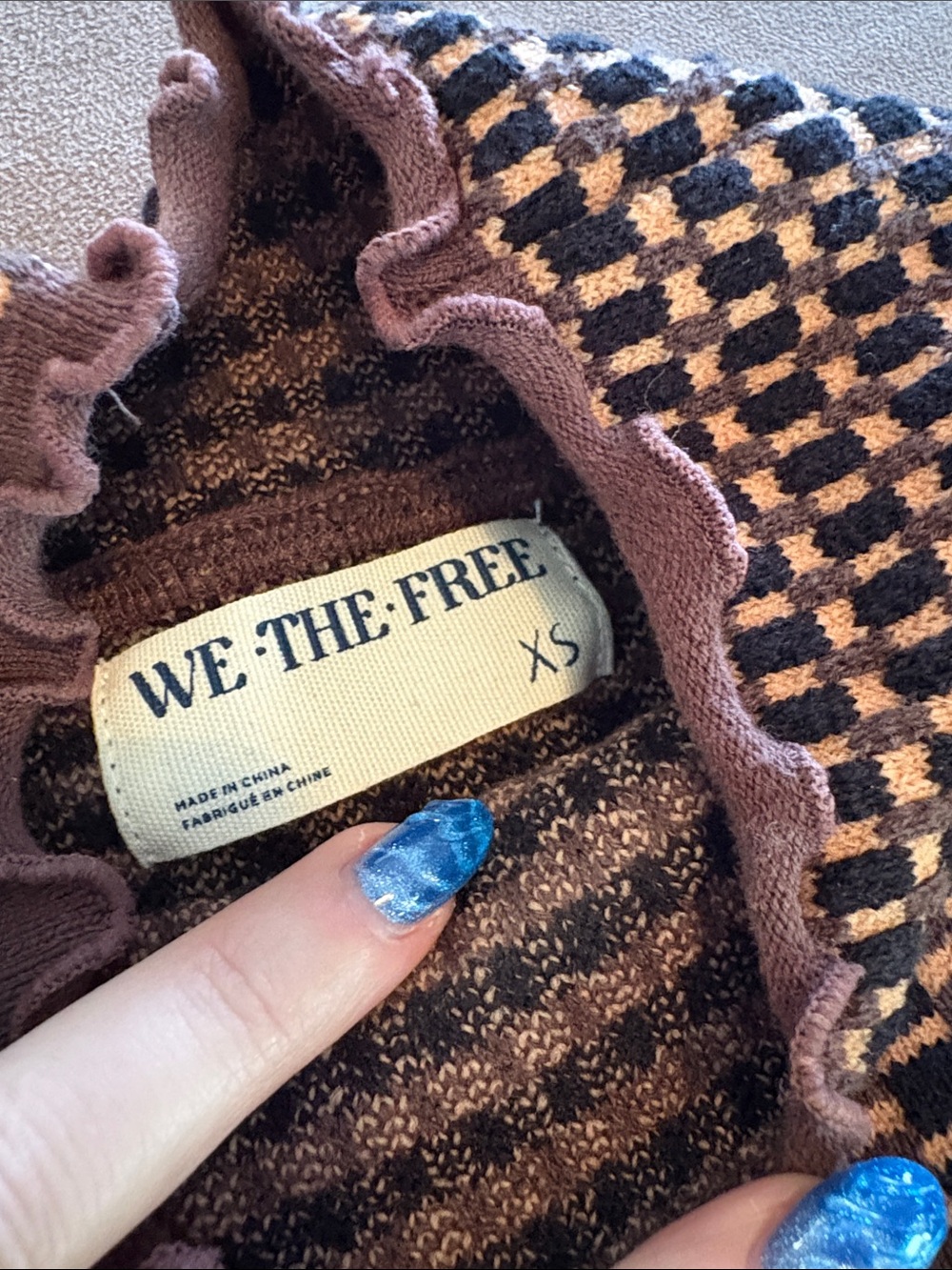 We The Free Brown and Cream Cowl-Neck Knit Sweater - Picture 2 of 5